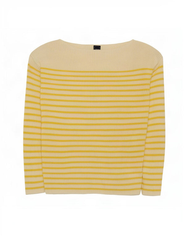 Gap Damen-Pullover mit U-Boot-Ausschnitt, Gr. 6, XS, gelb gestreiftes Nylon