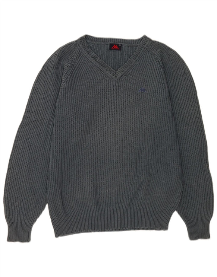 Kappa Mens V-Neck Jumper Sweater Medium Grey Cotton