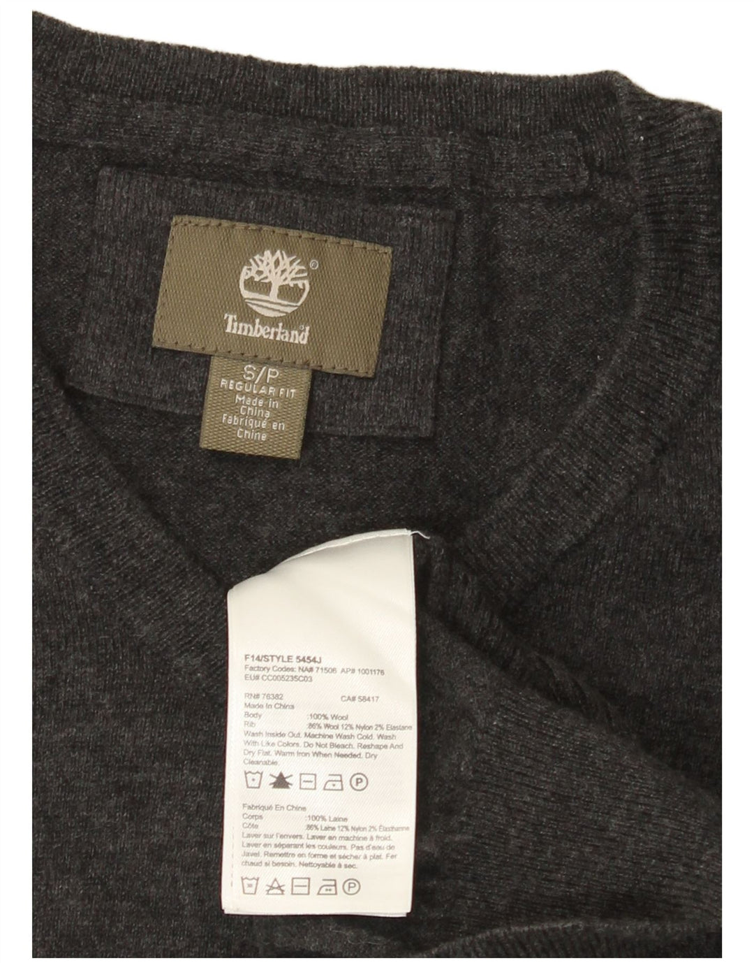 Timberland Mens Regular Fit V-Neck Jumper Sweater Small Grey Flecked Wool