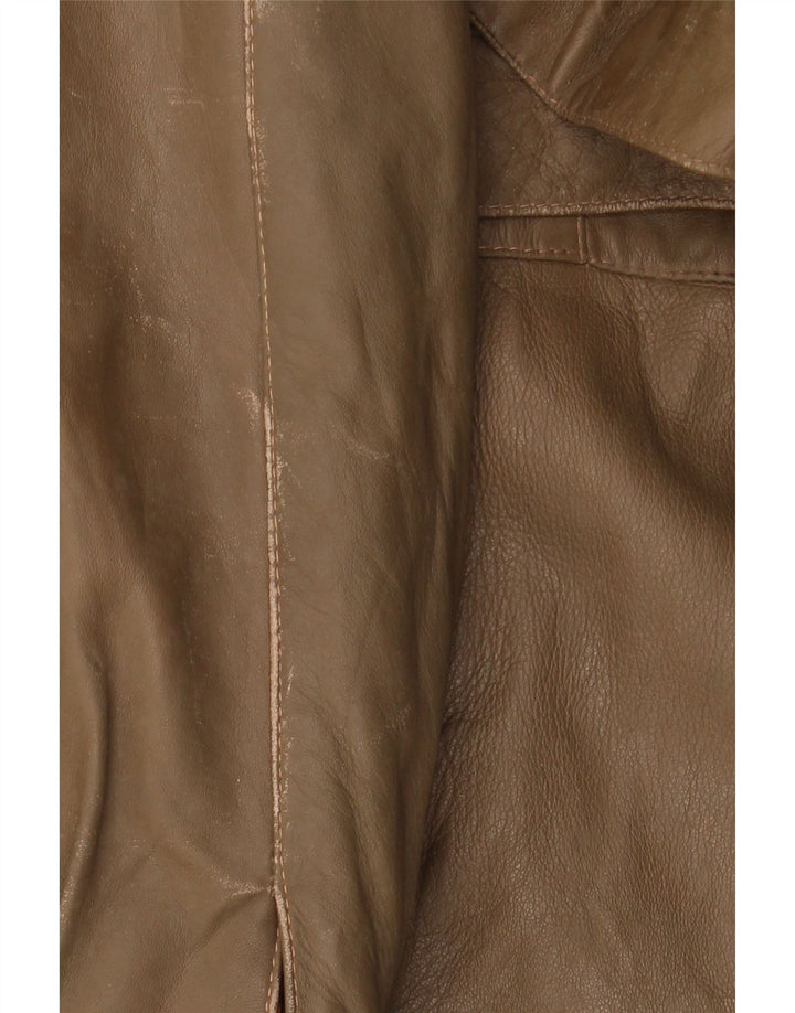 LIVERPOOL Mens Military Leather Jacket IT 54 2XL Brown Leather