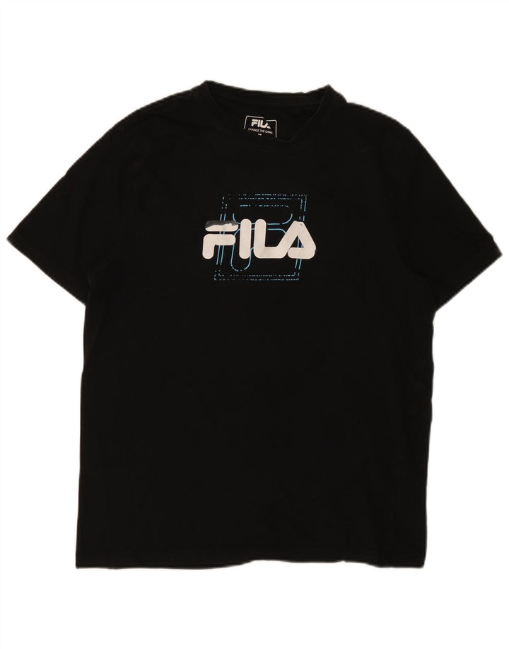 Fila Mens Graphic T-Shirt Top Médio Algodão Preto