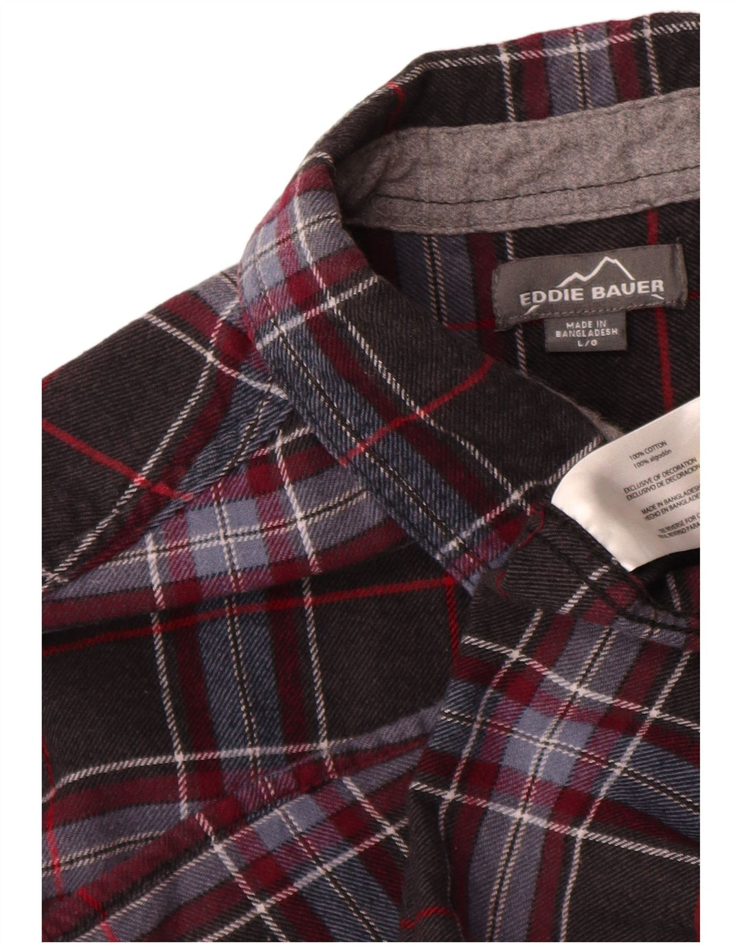 Eddie Bauer Mens Flannel Shirt Large Grey Check Cotton