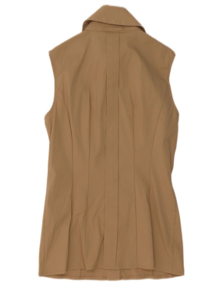 Elisabetta Franchi Womens Ruffle Front Shirt Blouse IT 42 Medium Beige