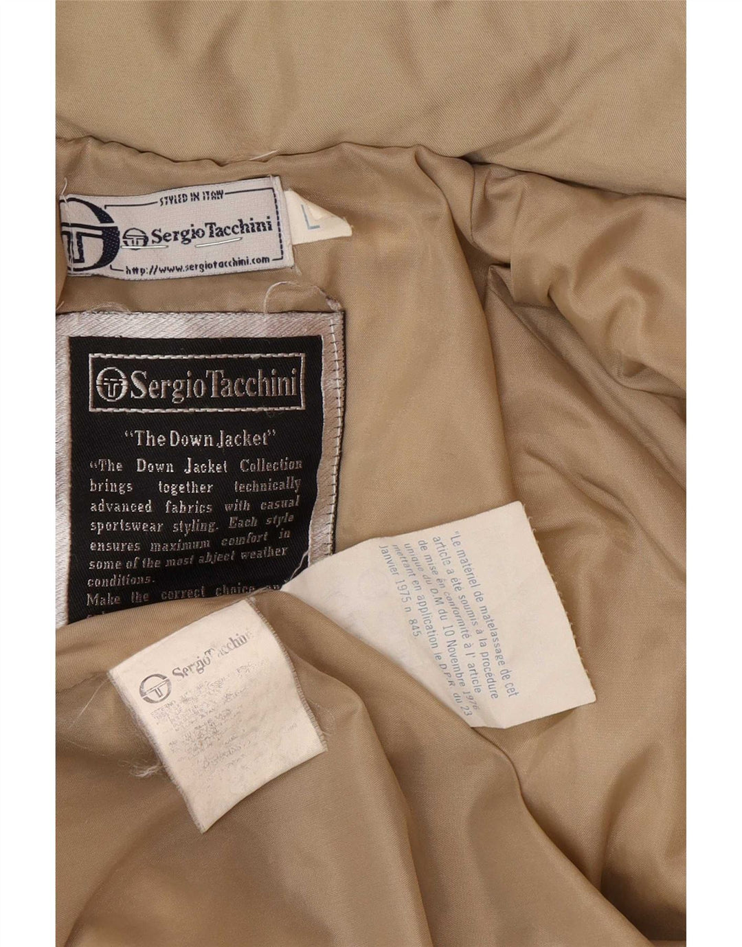 Sergio Tacchini Mens Hooded Padded Coat UK 40 Large Beige Polyester