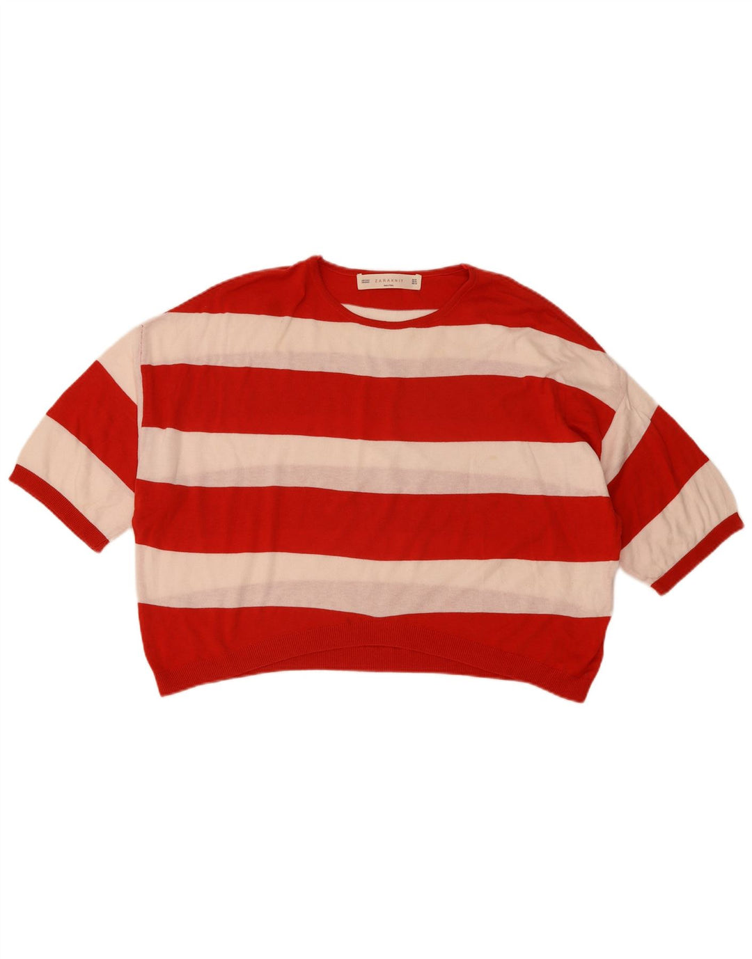 Zara Womens Oversized Crop Crew Neck Jumper Sweater UK 14 Medium Red