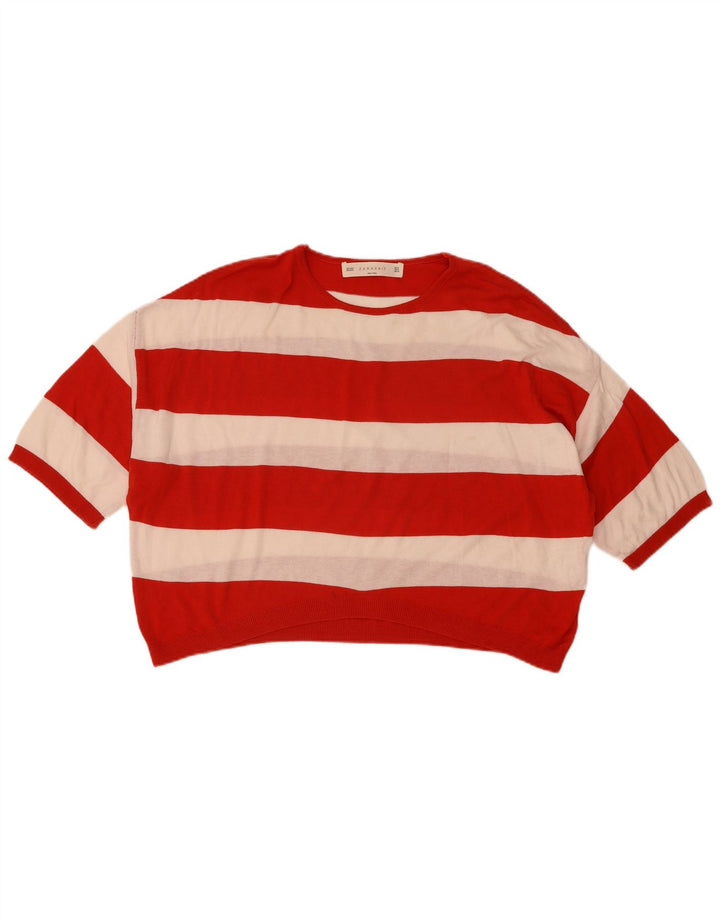 Zara Womens Oversized Crop Crew Neck Jumper Sweater UK 14 Medium Red