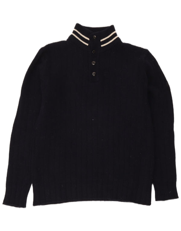 Murphy & Nye Herre Button Neck Jumper Sweater Large Navy Blue Uld