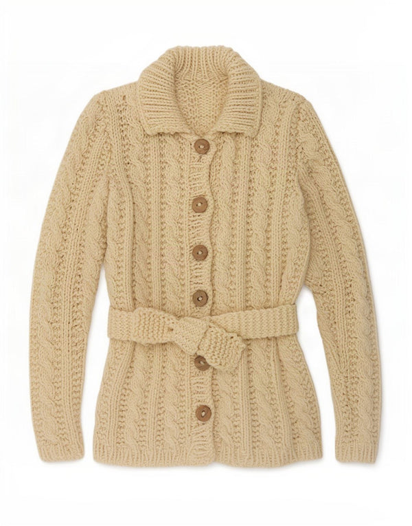 Maglione cardigan da donna vintage UK 12 medio bianco sporco