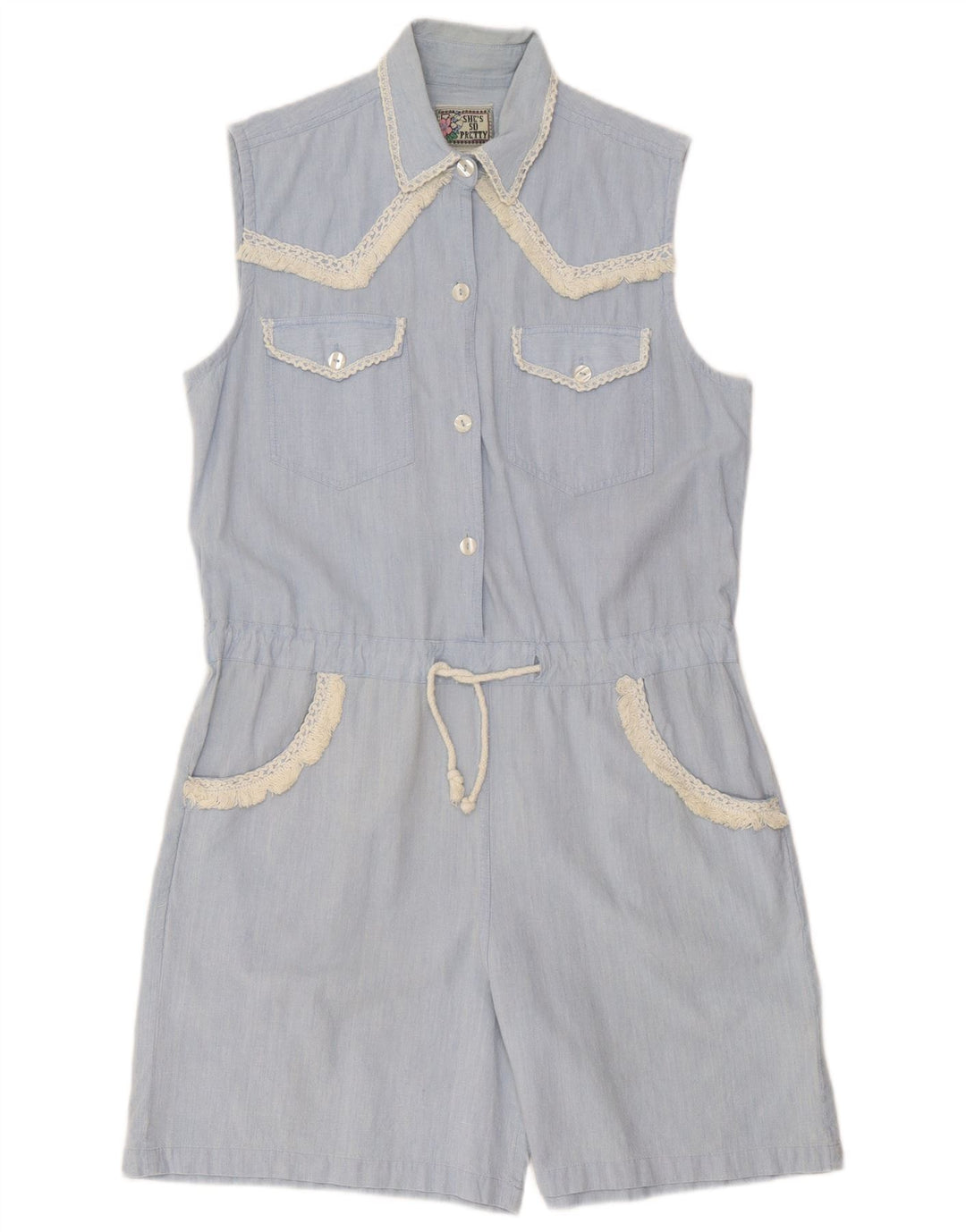 Vintage Womens Sleeveless Playsuit UK 16 Large Blue