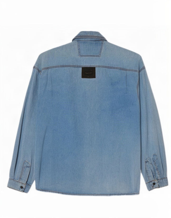 Camicia di jeans vintage da uomo grande color block blu
