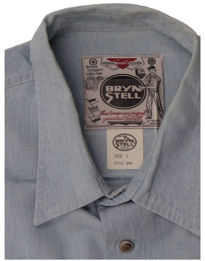 Bryn Stell Mens Short Sleeve Shirt Large Blue Cotton
