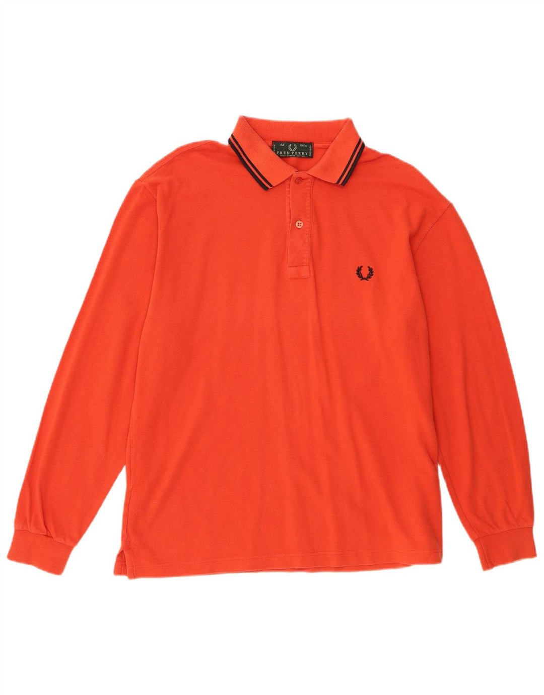 Fred Perry Mens Long Sleeve Polo Shirt Medium Orange Cotton