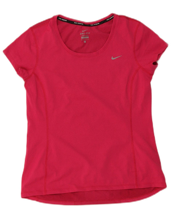 Nike Dame Dri Fit T-Shirt Top UK 12 Medium Pink Polyester