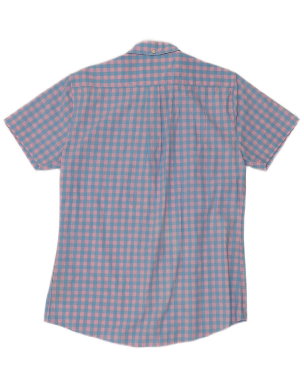 Camicia Barbour da uomo a maniche corte su misura in cotone a quadretti blu medio