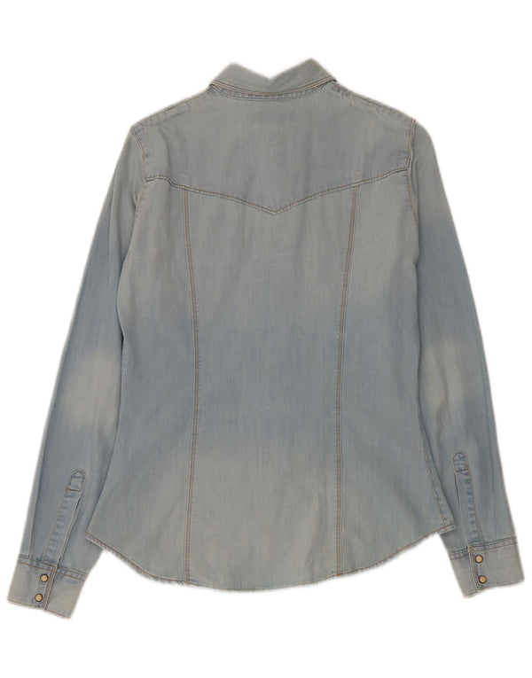 Camisa jeans feminina Guess UK 10 algodão azul pequeno