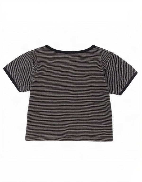 Champion Damen Crop T-Shirt Top UK 14 Large Marineblau gestreift aus Baumwolle
