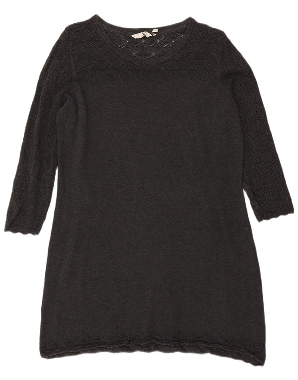 Fat Face Womens 3/4 Sleeve Jumper Dress UK 14 Medium Grey Cotton