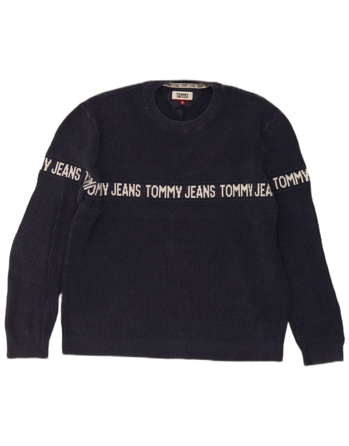 TOMMY HILFIGER Mens Graphic Crew Neck Jumper Sweater Medium Navy Blue