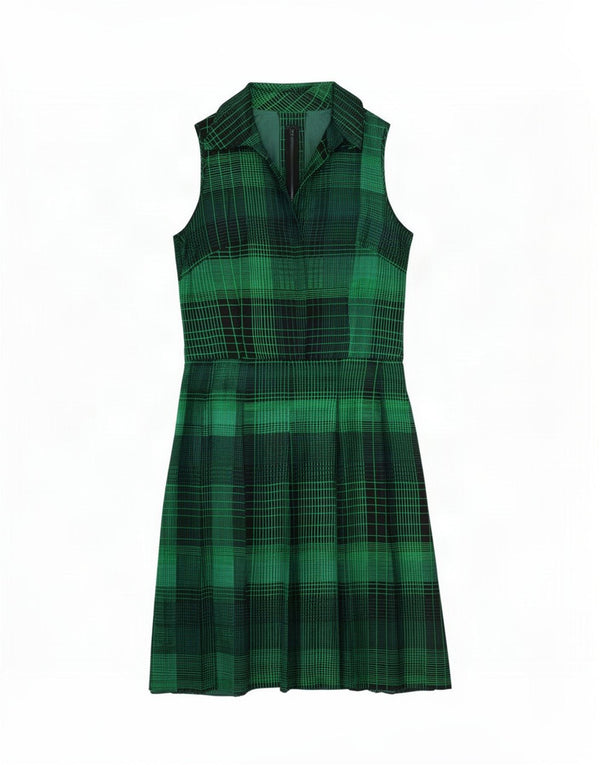 Vintage Womens Sleeveless A-Line Dress UK 12 Medium Green Check