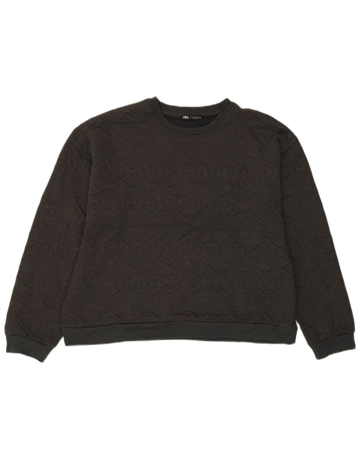 Zara Womens Crop Sweater UK 14 Large Grey Geometric Polyester