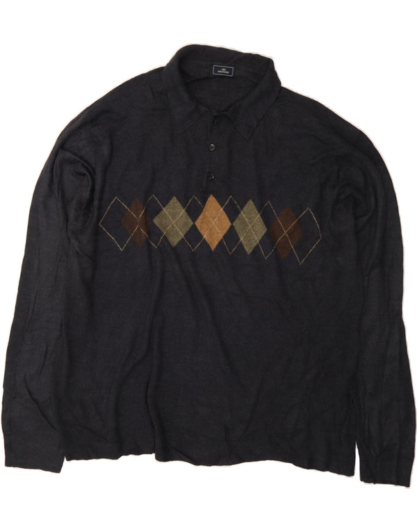 DOCKERS Mens Polo Neck Jumper Sweater 3XL Navy Blue Argyle/Diamond