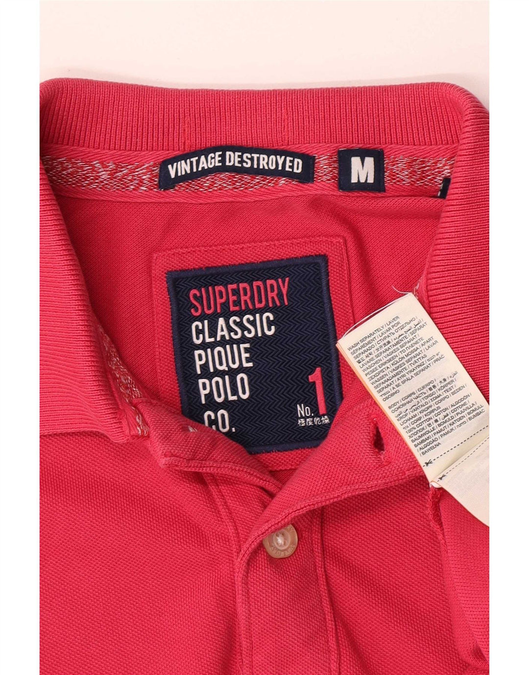 Superdry Mens Short Sleeve Polo Shirt Medium Pink Cotton