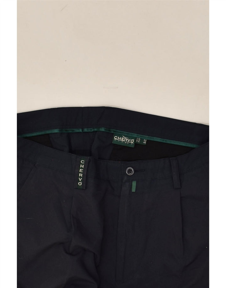 CHERVO Mens Straight Casual Trousers IT 52 XL W36 L28  Navy Blue Polyester | Vintage Chervo | Thrift | Second-Hand Chervo | Used Clothing | Messina Hembry 