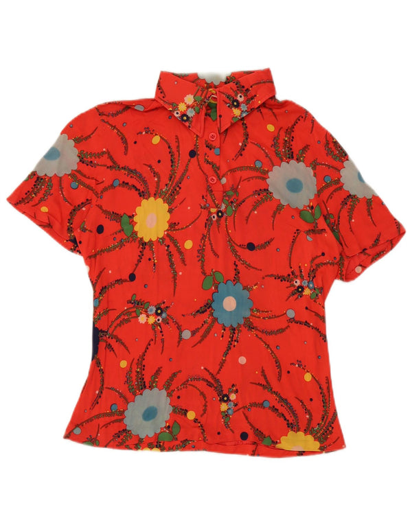 Camicetta da donna vintage Top UK 10 piccolo floreale rosso