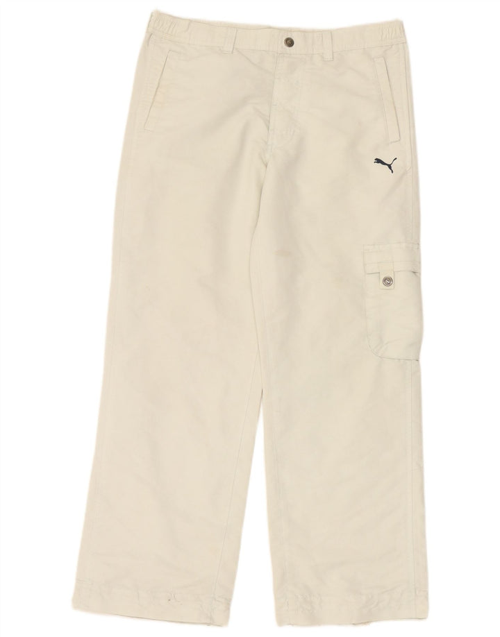 PUMA Boys Straight Cargo Trousers 11-12 Years W30 L26 White Polyester
