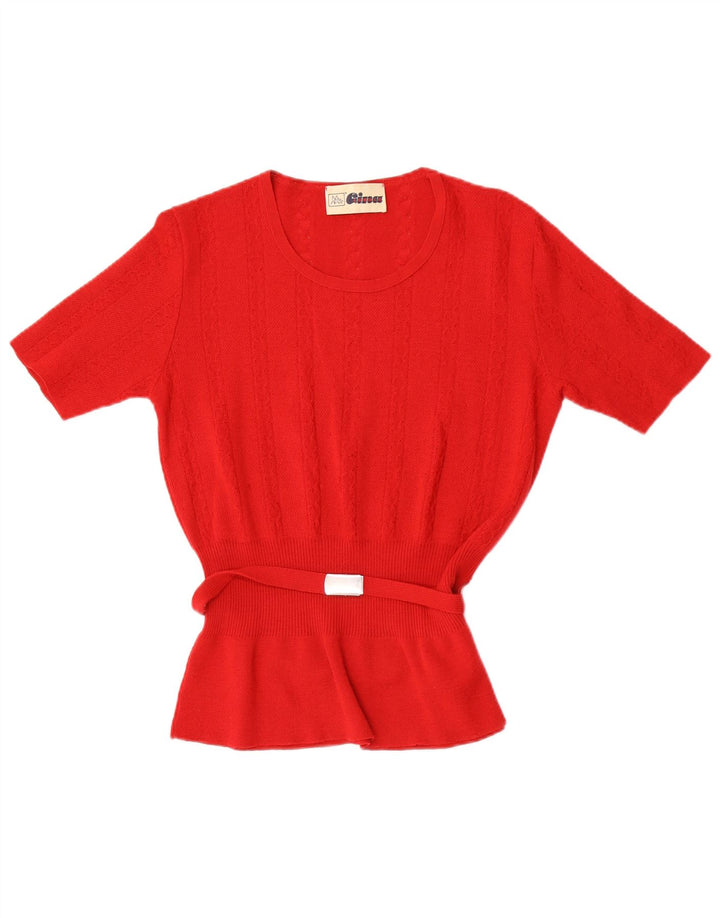 Lebole Dame Kortærmet Jumper Sweater UK 14 Medium Rød Uld