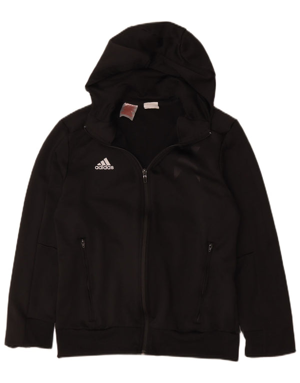 Adidas Boys Graphic Zip Hoodie Sweater 13-14 Years Black Polyester