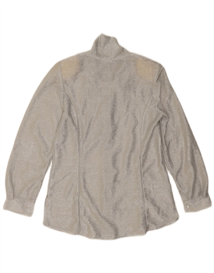 Vintage Womens Front Tie Shirt Blouse UK 12 Medium Silver Flecked