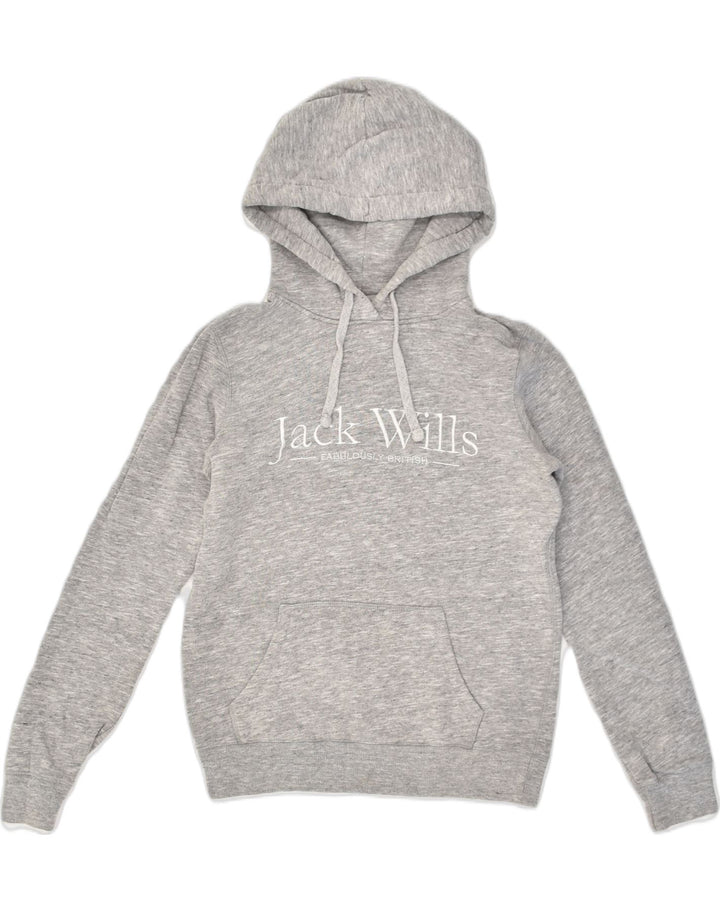 JACK WILLS Womens Graphic Hoodie Jumper UK 8 Small Grey Cotton | Vintage Jack Wills | Thrift | Second-Hand Jack Wills | Used Clothing | Messina Hembry 