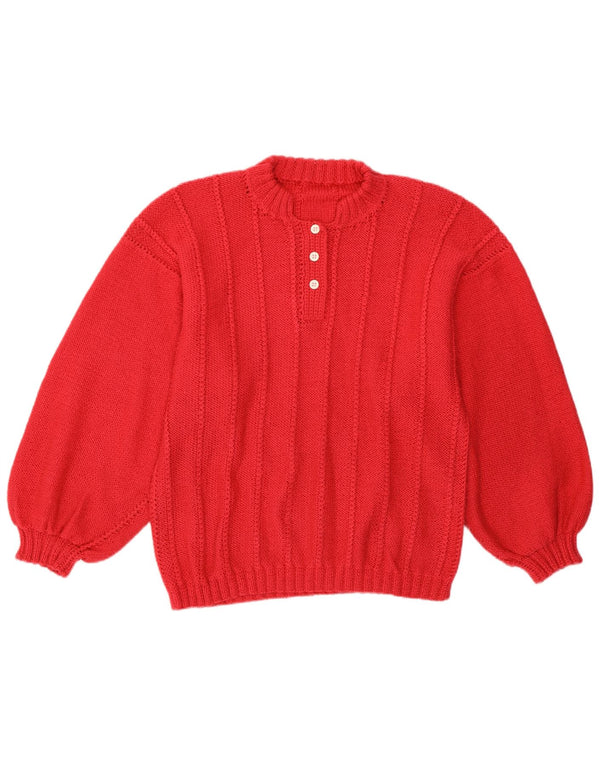 Vintage Womens Button Neck Jumper Sweater UK 14 Medium Pink Retro