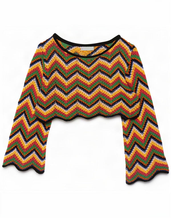 Zara Womens Oversized Crop Blouse Top UK 10 Small Multicoloured Chevron