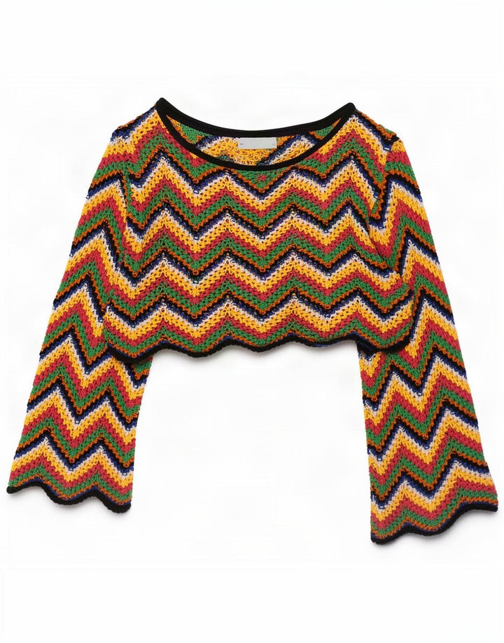 Zara Womens Oversized Crop Blouse Top UK 10 Small Multicoloured Chevron