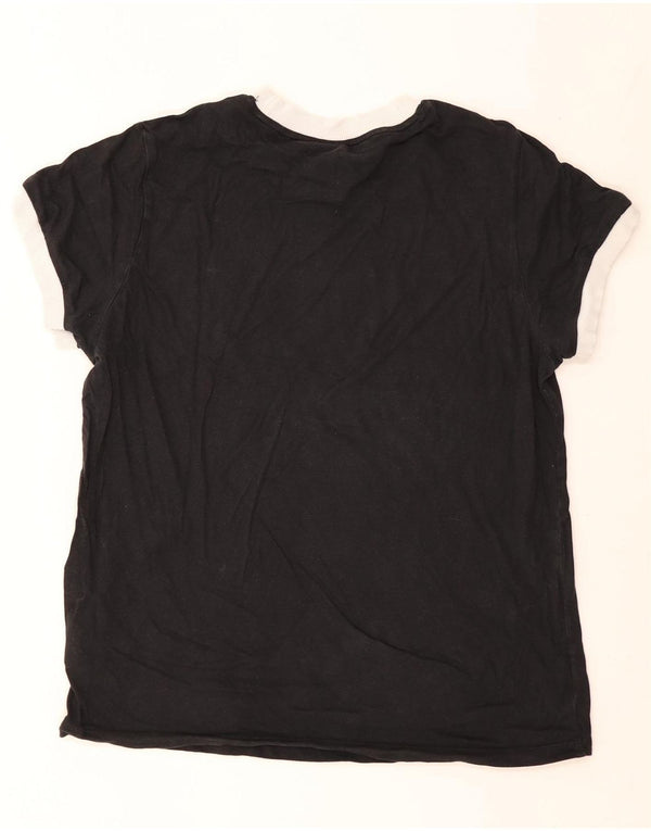 Adidas Damen T-Shirt Top UK 14 Large Schwarz Baumwolle