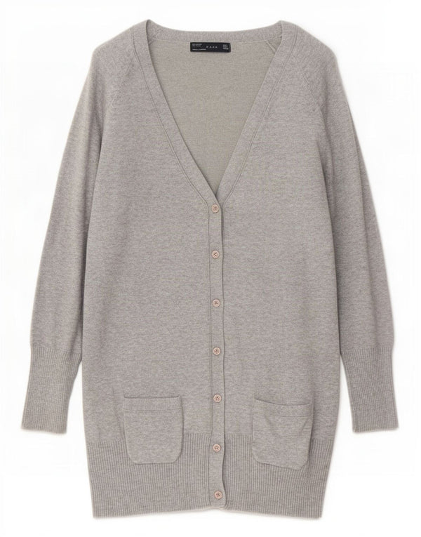 Zara Womens Longline Cardigan Sweater UK 16 Large Gris Coton