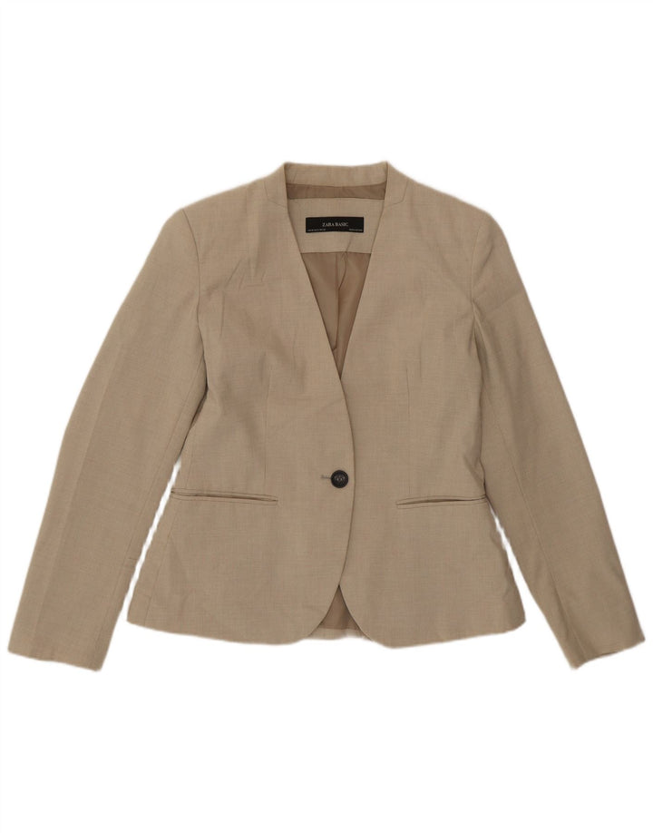 Zara Veste Blazer 1 Bouton Femme EU 38 Petit Pied De Poule Beige