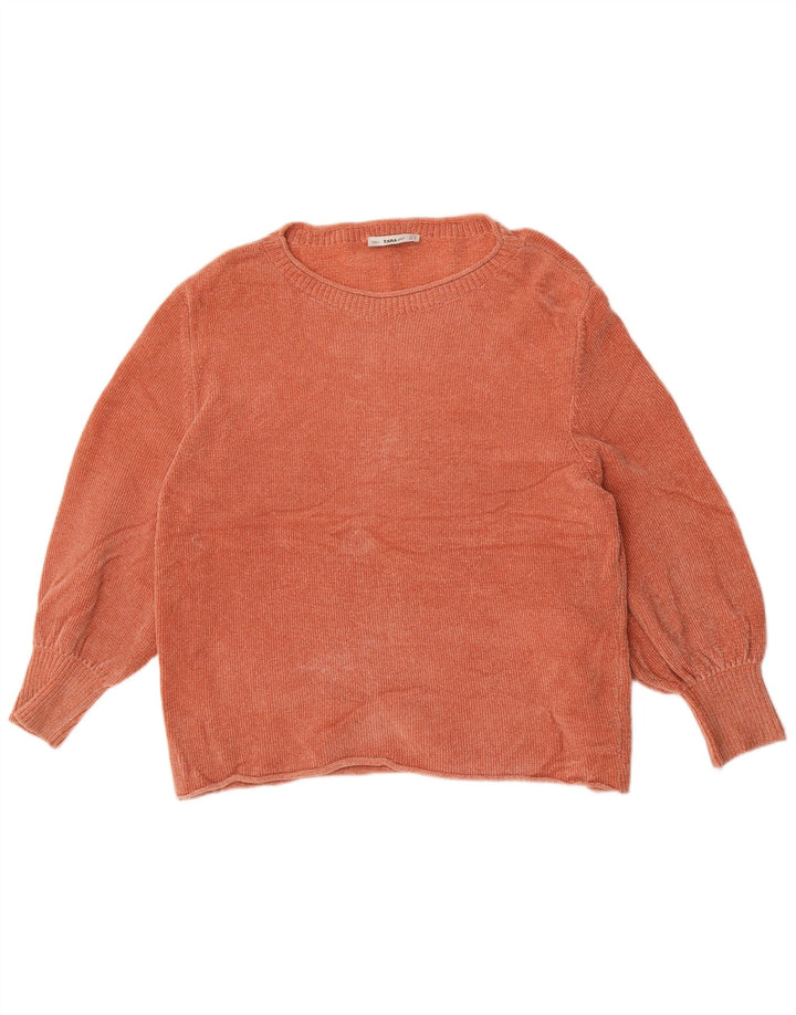 Zara Pull surdimensionné à col bateau pour femme UK 14 Orange moyen