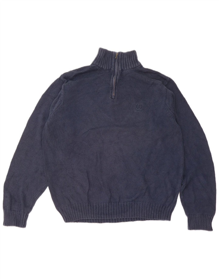 Izod Mens Zip Neck Jumper Sweater Medium Navy Blue Cotton