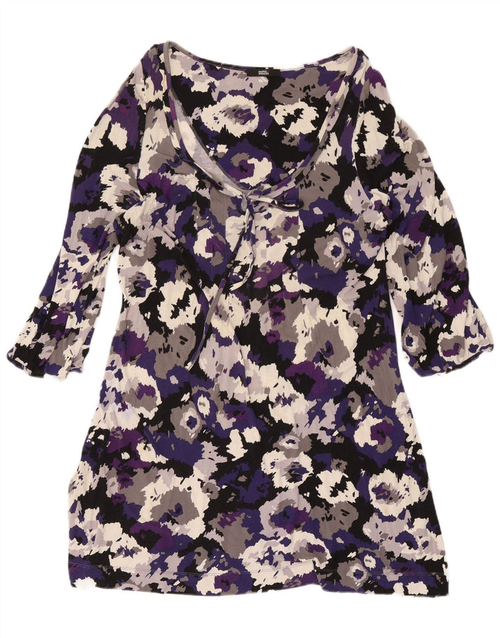 Marks & Spencer Womens 3/4 Sleeve Basic Dress UK 16 Large Purple Camouflage