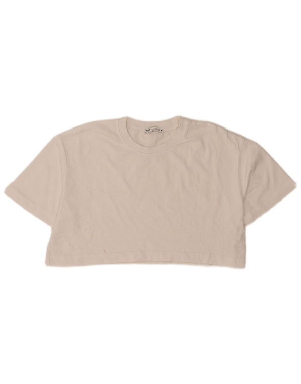 Zara Γυναικείο T-Shirt Crop Oversized Top UK 10 Small White Βαμβακερό