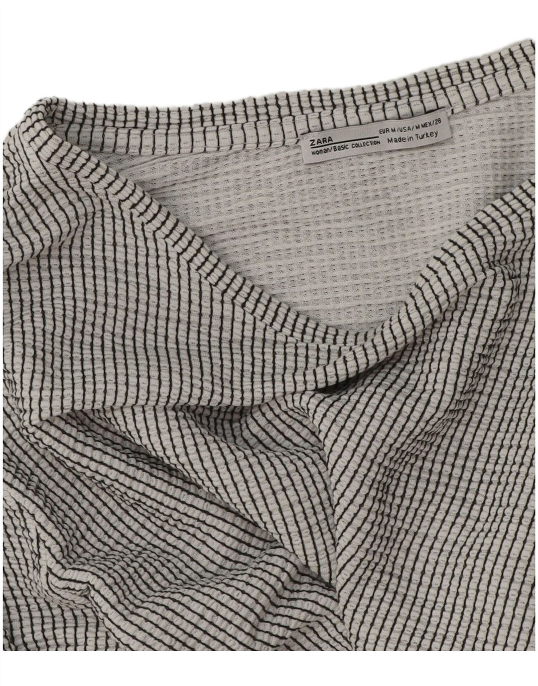 Zara Womens Crop Top Long Sleeve UK 14 Medium Grey Pinstripe