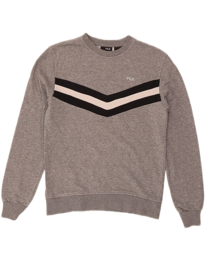 FILA Mens Sweatshirt Jumper XS Grey Striped Cotton Vintage Fila and Second-Hand Fila from Messina Hembry 