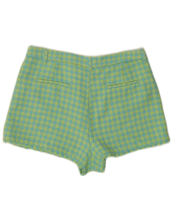 Zara Damen-Shorts mit hoher Taille, lässig, Größe 2XL, W34, blaue Hahnentritt-Baumwolle