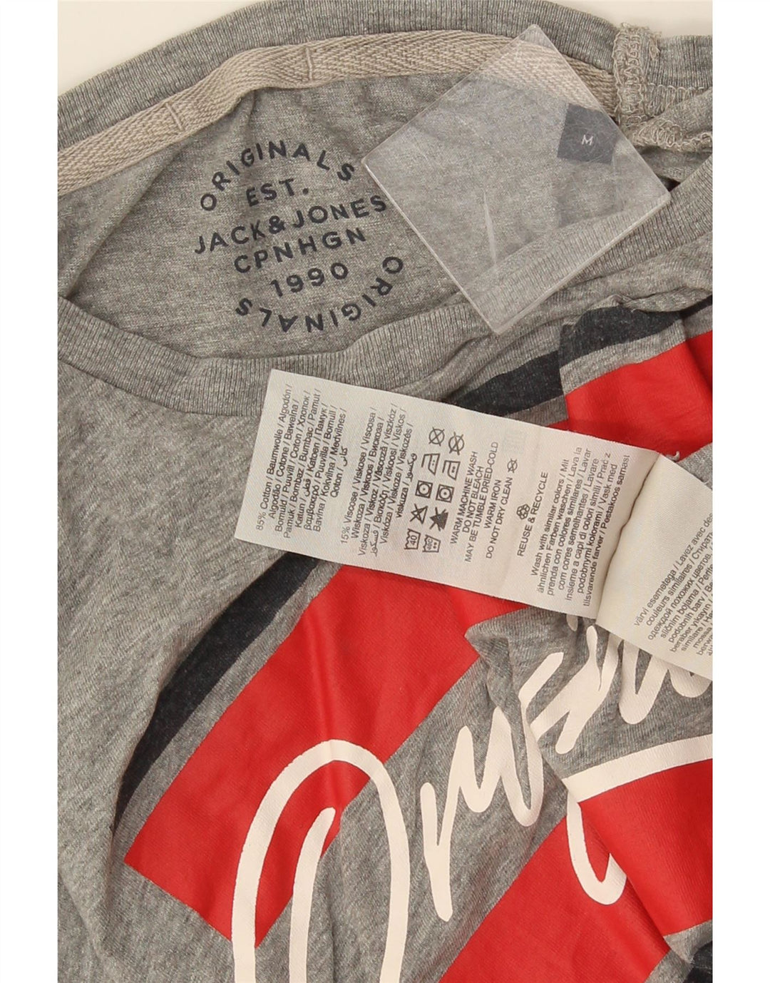 Jack & Jones Mens Graphic T-Shirt Top Medium Grey Cotton
