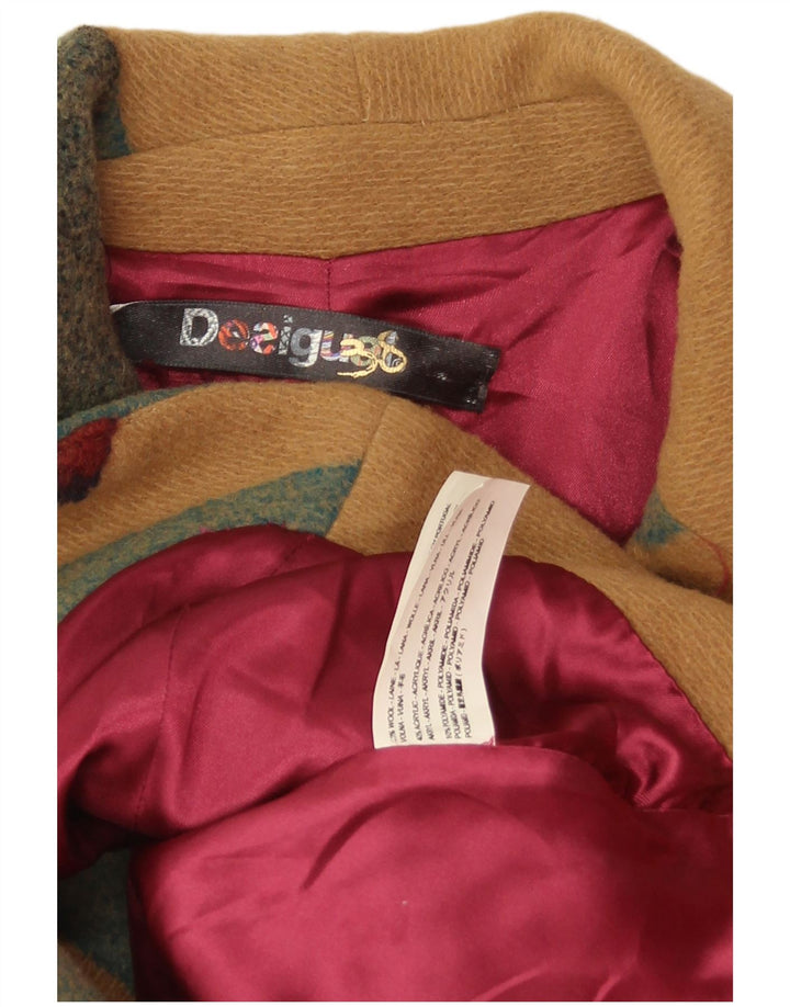 Desigual Veste Blazer Graphique 3 Boutons Femme UK 8 Petit Patchwork Beige