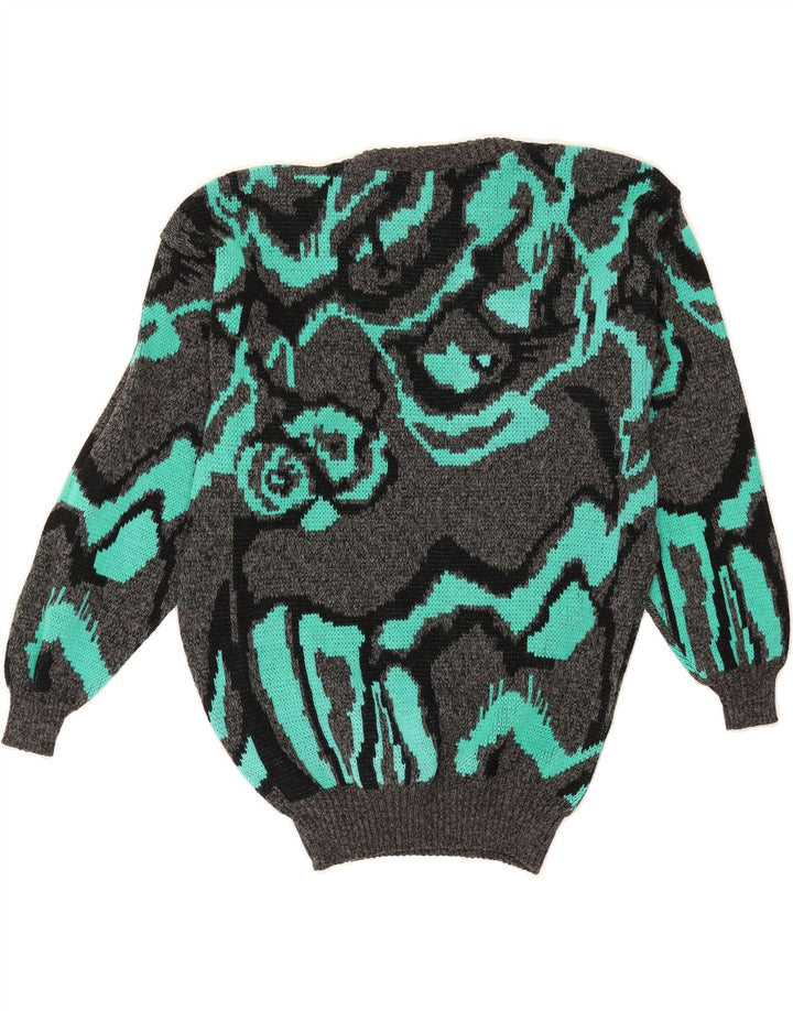 VINTAGE Womens Abstract Pattern Crew Neck Jumper Sweater UK 16 Large Grey Vintage Vintage and Second-Hand Vintage from Messina Hembry 
