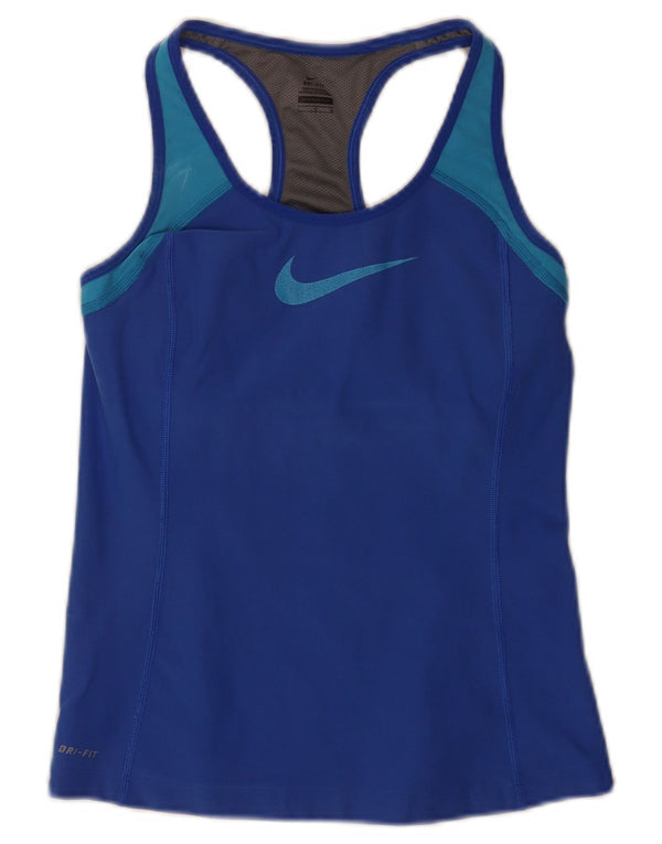Nike Womens Dri Fit Crop Graphic Vest Top UK 14 Large Blue Sports
